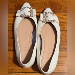 Ivory Pearl Buckle Pointed-Toe Flats